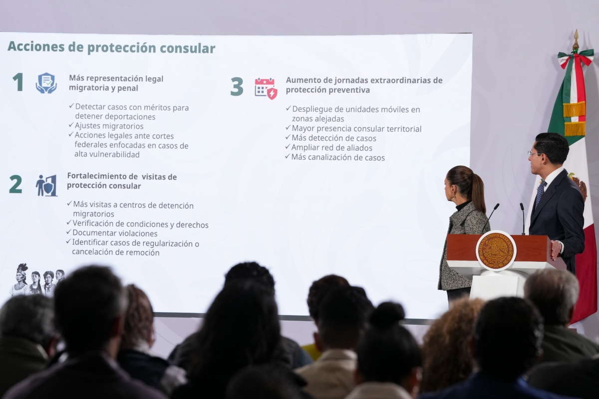 Roberto Velasco Álvarez, encargado de despacho de la Cancillería, junto a la presidenta, Claudia Sheinbaum. Fuente: Gobierno de México