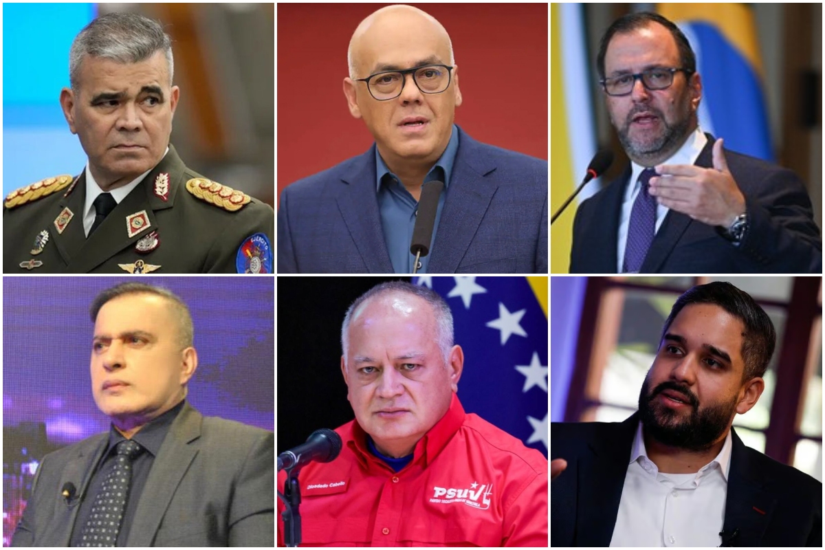 Vladimir Padrino López, Jorge Rodríguez, Yván Gil, Tarek William Saab, Diosdado Cabello y Nicolás Maduro Guerra