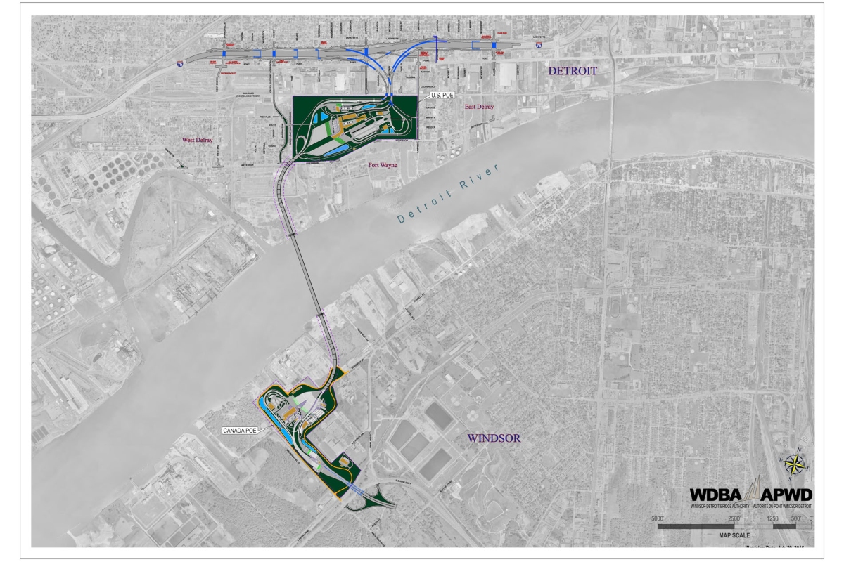Mapa del puente que conecta Estados Unidos y Canadá. Fuente: Pont International Gordie Howe
