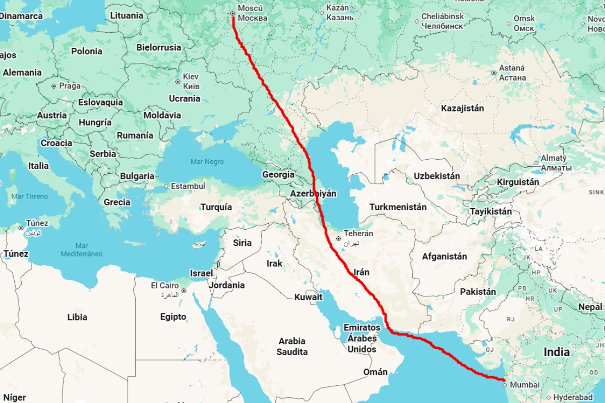Corredor Internacional de Transporte Norte-Sur (INSTC). Fuente: Google Maps