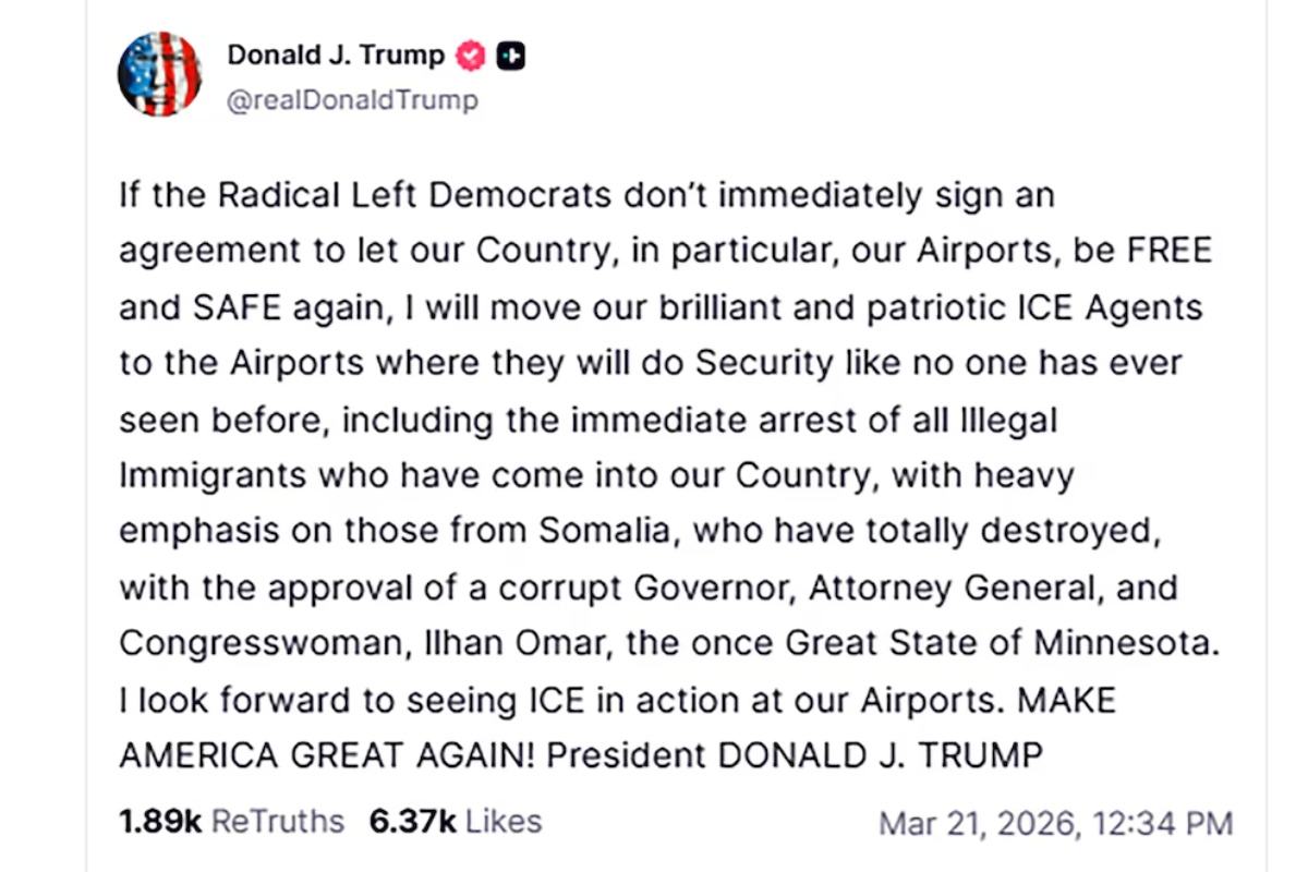 Publicación del presidente Donald Trump en Truth Social