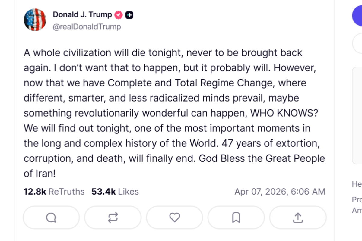 Publicación del presidente Donald Trump en Truth Social