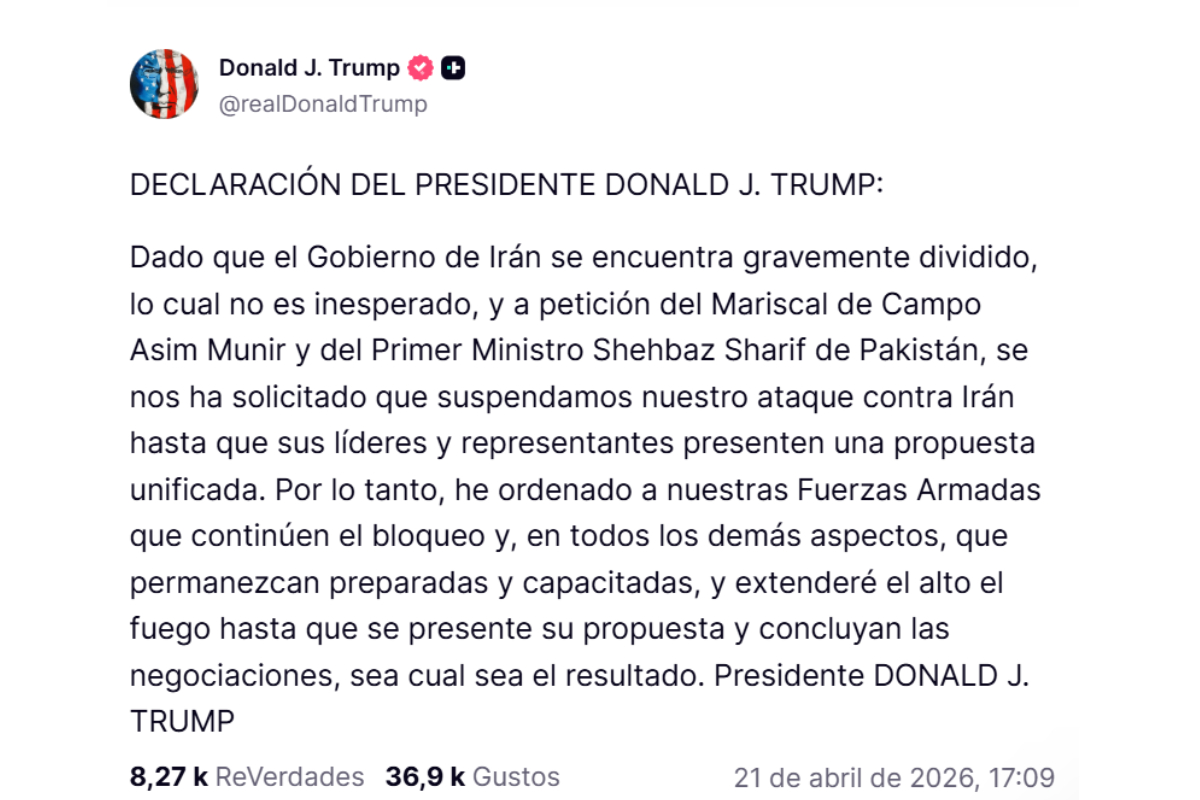 Fuente: Truth Social/Donald Trump