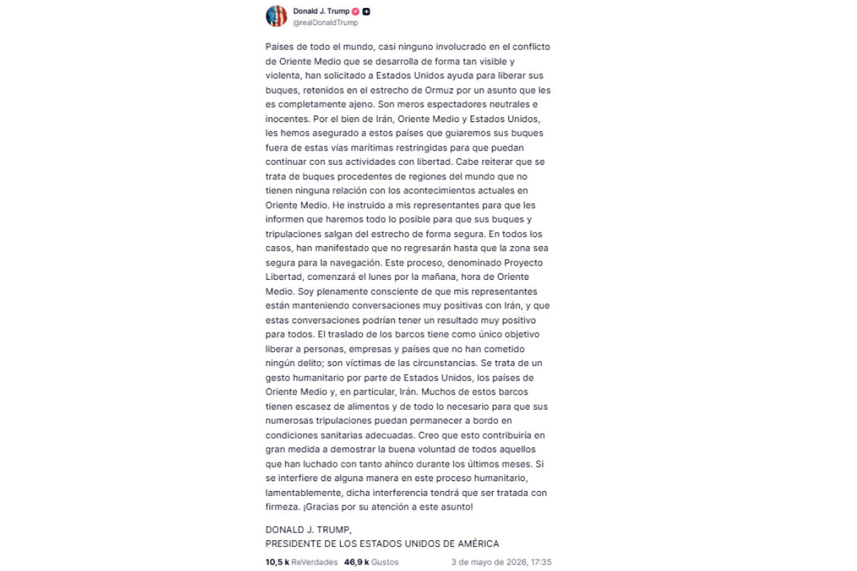 Fuente: Truth Social/Donald Trump