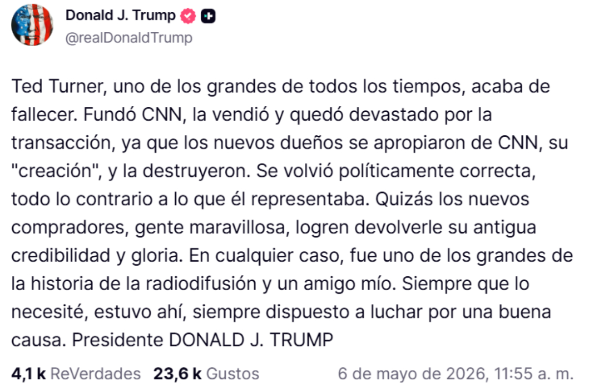 Fuente: Truth Social/Donald Trump