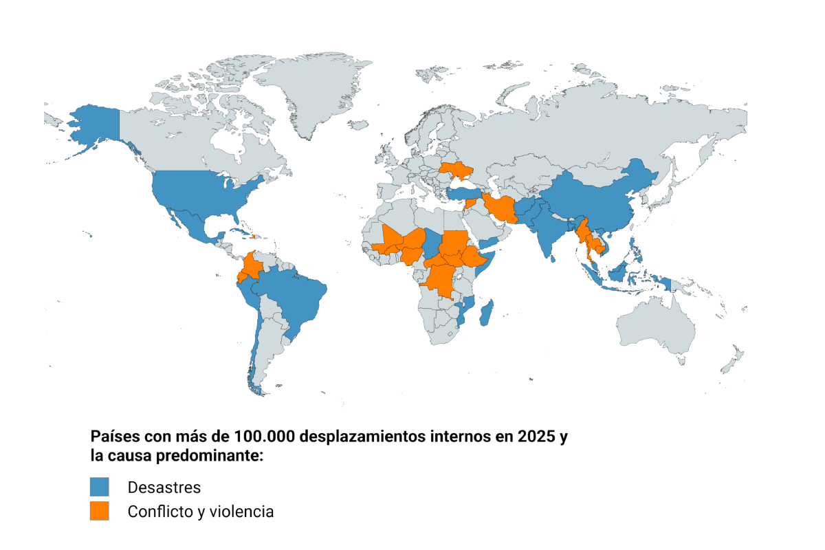 Diseño: NotiPress con MapChart basado en el informe de IDMC, mayo 2026