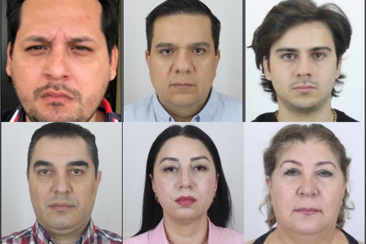 Armando de Jesús Ojeda Avilés, Jesús Alonso Aispuro Félix, Rodrigo Alarcón Palomares, Alfredo Orozco Romero, Amalia Margarita Romero Moreno y Liliana Orozco Romero. Fuente: Departamento del Tesoro de Estados Unidos