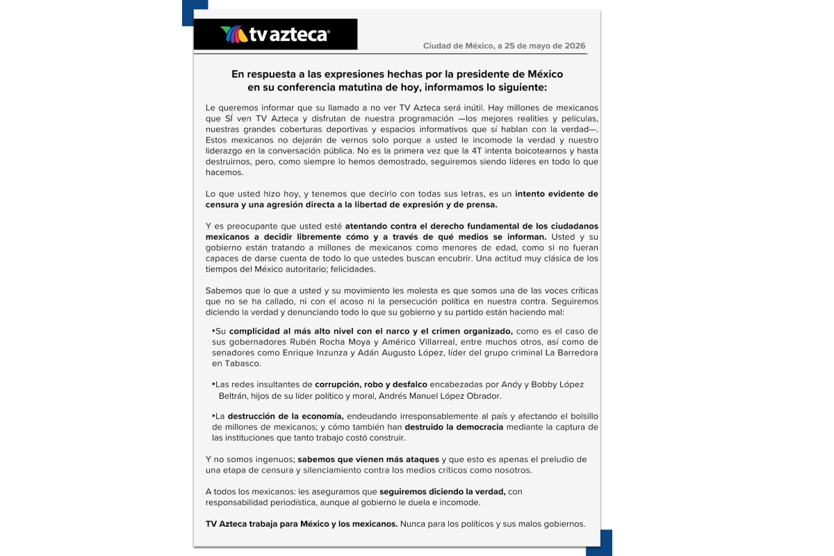 Fuente: X/TV Azteca