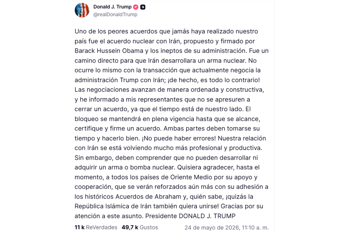 Fuente: Truth Social @realDonaldTrump
