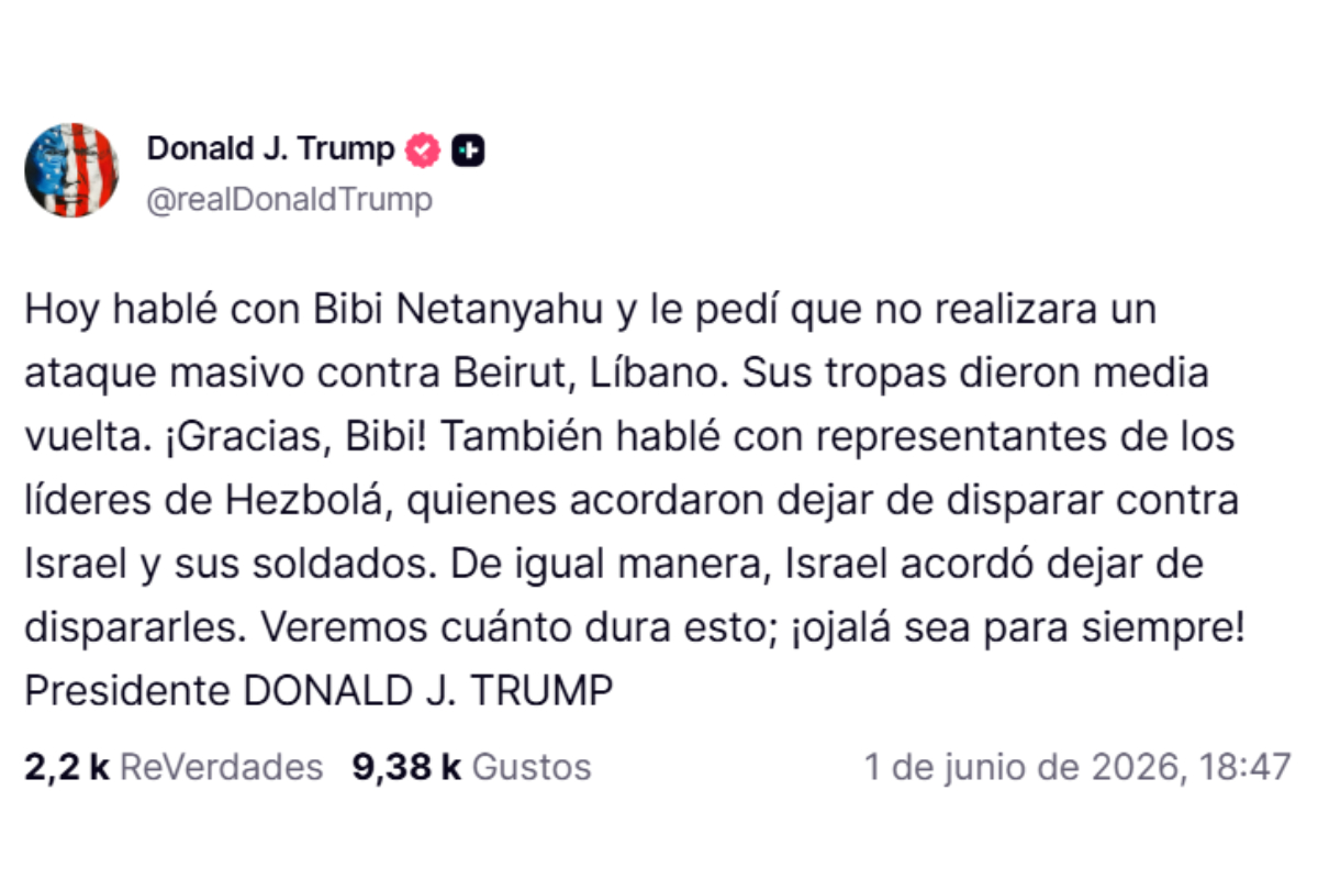 Fuente: Truth Social @realDonaldTrump