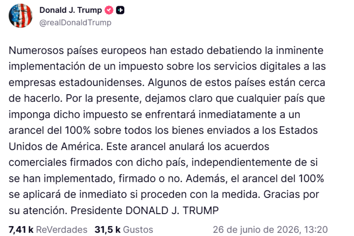 Fuente: Truth Social/Donald Trump