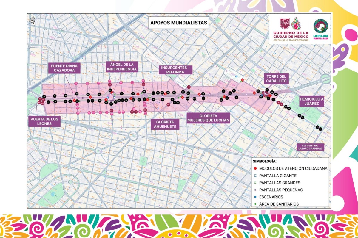 Brugada publicó el mapa con la distribución de los modulos de atención, las pantallas, los escenarios y los sanitarios. Fuente: X @ClaraBrugadaM