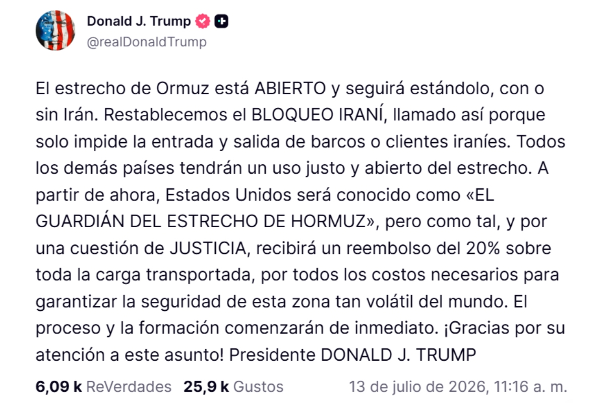 Fuente: Truth Social/Donald Trump