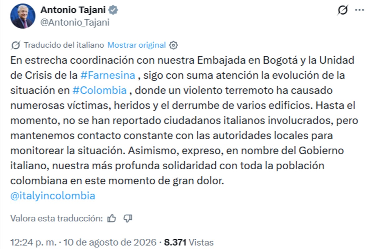 Fuente: X @Antonio_Tajani