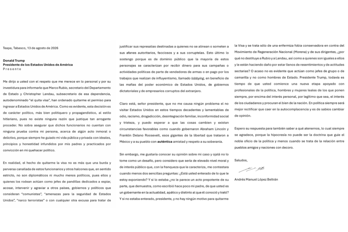 Carta de López Beltrán compartida en redes sociales. Fuente: IG andresmanuellopezbeltran_