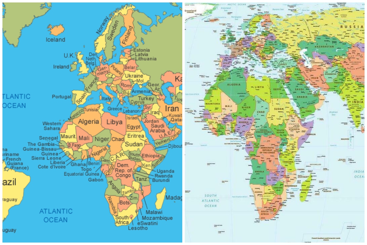 A la izquierda, la proyección de Mercator. A la derecha, Equal Earth.